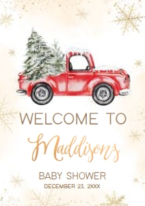 569 Red Winter Truck Baby Shower Welcome Sign A2: 569 Red Winter Truck Baby Shower Welcome Sign
