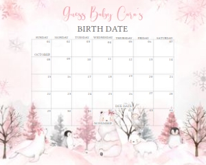 568 Pink Arctic Animals Baby Shower Calendar 20x16: 568 Pink Arctic Animals Baby Shower Calendar