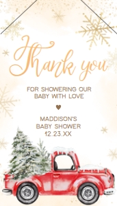 569 Red Winter Truck Baby Shower Favor Tag with Line: 569 Red Winter Truck Baby Shower Favor Tag
