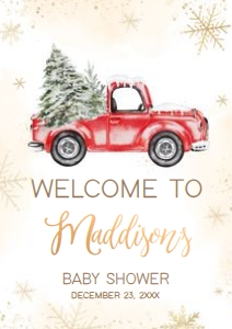 569 Red Winter Truck Baby Shower Welcome Sign A1: 569 Red Winter Truck Baby Shower Welcome Sign