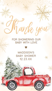 569 Red Winter Truck Baby Shower Favor Tag: 569 Red Winter Truck Baby Shower Favor Tag