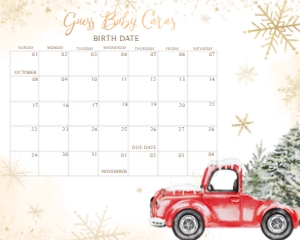 569 Red Winter Truck Baby Shower Calendar 20x16: 569 Red Winter Truck Baby Shower Calendar