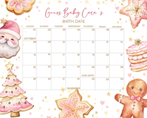 574 Pink Cookies Baby Baby Shower Calendar 20x16: 574 Pink Cookies Baby Shower Calendar