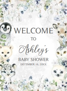 575 Greenery Arctic Animals Baby Shower Welcome Sign 11x15: 575 Greenery Arctic Animals Baby Shower Welcome Sign