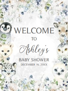 575 Greenery Arctic Animals Baby Shower Welcome Sign 18x24: 575 Greenery Arctic Animals Baby Shower Welcome Sign
