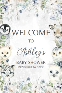 575 Greenery Arctic Animals Baby Shower Welcome Sign 20x30: 575 Greenery Arctic Animals Baby Shower Welcome Sign