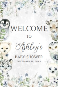 575 Greenery Arctic Animals Baby Shower Welcome Sign 24x36: 575 Greenery Arctic Animals Baby Shower Welcome Sign