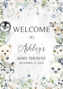 575 Greenery Arctic Animals Baby Shower Welcome Sign A1: 575 Greenery Arctic Animals Baby Shower Welcome Sign