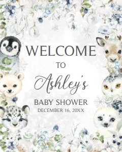 575 Greenery Arctic Animals Baby Shower Welcome Sign 16x20: 575 Greenery Arctic Animals Baby Shower Welcome Sign