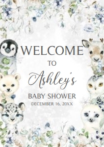 575 Greenery Arctic Animals Baby Shower Welcome Sign A2: 575 Greenery Arctic Animals Baby Shower Welcome Sign