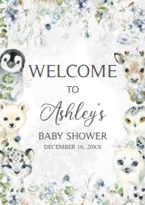 575 Greenery Arctic Animals Baby Shower Welcome Sign A3: 575 Greenery Arctic Animals Baby Shower Welcome Sign