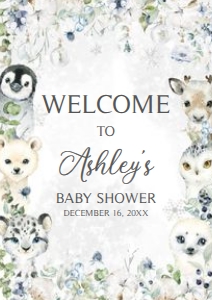 575 Greenery Arctic Animals Baby Shower Welcome Sign A4: 575 Greenery Arctic Animals Baby Shower Welcome Sign