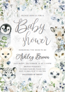 575 Greenery Arctic Animals Baby Shower Invitation: 575 Greenery Arctic Animals Baby Shower Invitation Set