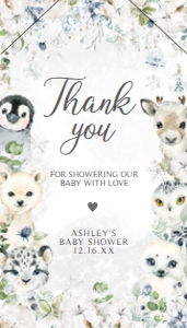 575 Greenery Arctic Animals Baby Shower Favor Tag with Line: 575 Greenery Arctic Animals Baby Shower Favor Tag