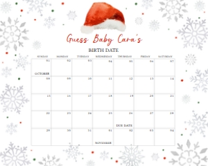 578 Santa Hat Baby Shower Calendar 20x16: 578 Santa Hat Baby Shower Calendar