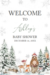 582 Silver Winter Wonderland Baby Shower Welcome Sign 24x36: 582 Silver Winter Wonderland Baby Shower Welcome Sign