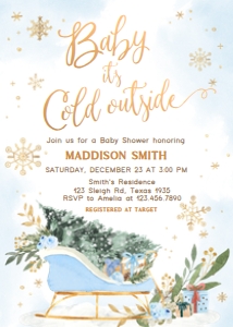585 Blue Baby It's Cold Outside Sleigh Baby Shower Invitation: 585 Blue Baby It's Cold Outside Sleigh Baby Shower Invitation Set