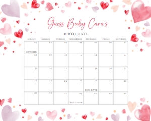 587 Valentine Baby Shower Calendar 10x8: 587 Valentine Baby Shower Calendar