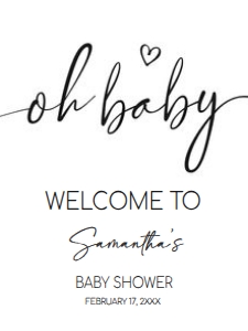 594 White Minimalist Heart Baby Shower Welcome Sign 18x24: 594 White Minimalist Heart Baby Shower Welcome Sign