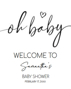 594 White Minimalist Heart Baby Shower Welcome Sign 16x20: 594 White Minimalist Heart Baby Shower Welcome Sign
