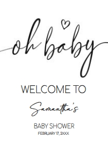 594 White Minimalist Heart Baby Shower Welcome Sign 11x15: 594 White Minimalist Heart Baby Shower Welcome Sign