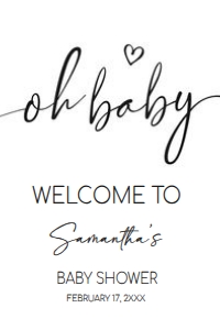 594 White Minimalist Heart Baby Shower Welcome Sign 20x30: 594 White Minimalist Heart Baby Shower Welcome Sign