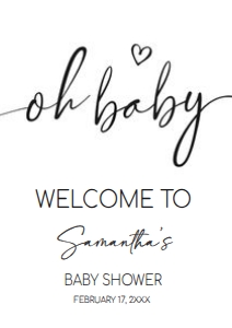 594 White Minimalist Heart Baby Shower Welcome Sign A1: 594 White Minimalist Heart Baby Shower Welcome Sign