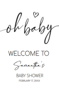 594 White Minimalist Heart Baby Shower Welcome Sign 24x36: 594 White Minimalist Heart Baby Shower Welcome Sign