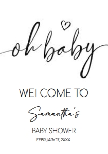 594 White Minimalist Heart Baby Shower Welcome Sign A3: 594 White Minimalist Heart Baby Shower Welcome Sign