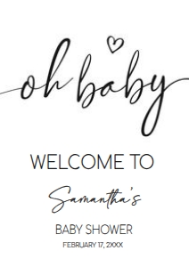 594 White Minimalist Heart Baby Shower Welcome Sign A2: 594 White Minimalist Heart Baby Shower Welcome Sign
