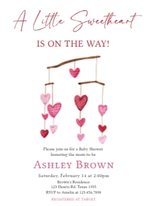 595 Hanging Hearts Valentine Baby Shower Invitation: 595 Hanging Hearts Valentine Baby Shower Invitation Set