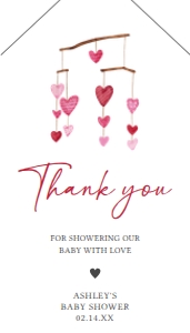 595 Hanging Hearts Valentine Baby Shower Favor Tag with Line: 595 Hanging Hearts Valentine Baby Shower Favor Tag