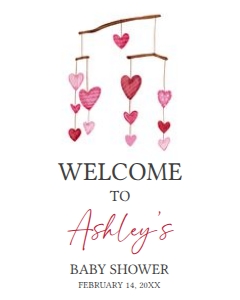 595 Hanging Hearts Valentine Baby Shower Welcome Sign 16x20: 595 Hanging Hearts Valentine Baby Shower Welcome Sign