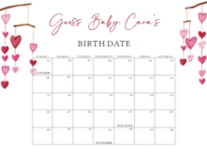 595 Hanging Hearts Valentine Baby Shower Calendar 10x8: 595 Hanging Hearts Valentine Baby Shower Calendar