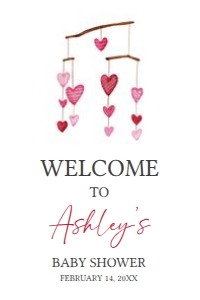 595 Hanging Hearts Valentine Baby Shower Welcome Sign 20x30: 595 Hanging Hearts Valentine Baby Shower Welcome Sign