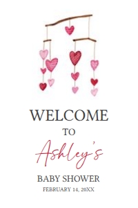 595 Hanging Hearts Valentine Baby Shower Welcome Sign 24x36: 595 Hanging Hearts Valentine Baby Shower Welcome Sign