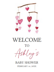 595 Hanging Hearts Valentine Baby Shower Welcome Sign 18x24: 595 Hanging Hearts Valentine Baby Shower Welcome Sign