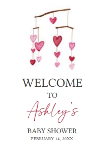 595 Hanging Hearts Valentine Baby Shower Welcome Sign A4: 595 Hanging Hearts Valentine Baby Shower Welcome Sign