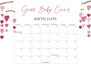 595 Hanging Hearts Valentine Baby Shower Calendar 20x16: 595 Hanging Hearts Valentine Baby Shower Calendar