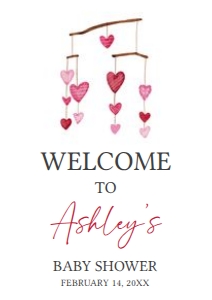 595 Hanging Hearts Valentine Baby Shower Welcome Sign A3: 595 Hanging Hearts Valentine Baby Shower Welcome Sign