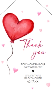 597 Heart Balloon Baby Shower Favor Tag with Line: 597 Heart Balloon Baby Shower Favor Tag