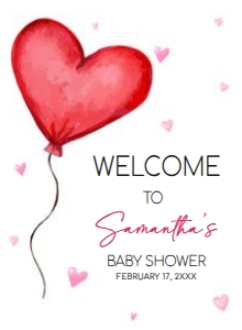 597 Heart Balloon Baby Shower Welcome Sign 11x15: 597 Heart Balloon Baby Shower Welcome Sign