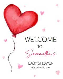 597 Heart Balloon Baby Shower Welcome Sign 16x20: 597 Heart Balloon Baby Shower Welcome Sign