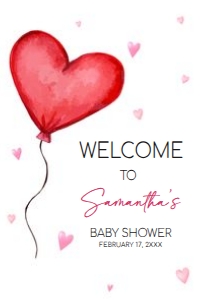 597 Heart Balloon Baby Shower Welcome Sign 20x30: 597 Heart Balloon Baby Shower Welcome Sign