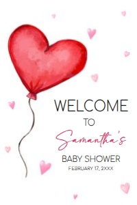 597 Heart Balloon Baby Shower Welcome Sign 24x36: 597 Heart Balloon Baby Shower Welcome Sign