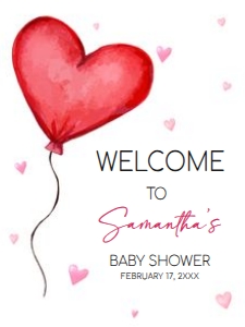 597 Heart Balloon Baby Shower Welcome Sign 18x24: 597 Heart Balloon Baby Shower Welcome Sign