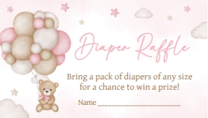 598 Pink Bear Balloon Baby Shower Diaper Raffle: 598 Pink Bear Balloon Baby Shower Invitation Set