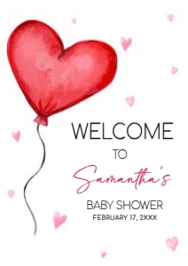 597 Heart Balloon Baby Shower Welcome Sign A4: 597 Heart Balloon Baby Shower Welcome Sign