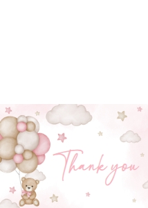 598 Pink Bear Balloon Baby Shower Thank You Card: 598 Pink Bear Balloon Baby Shower Invitation Set