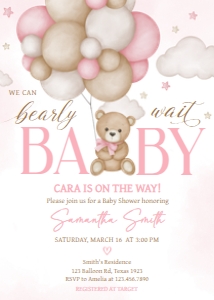 598 Pink Bear Balloon Baby Shower Invitation: 598 Pink Bear Balloon Baby Shower Invitation
